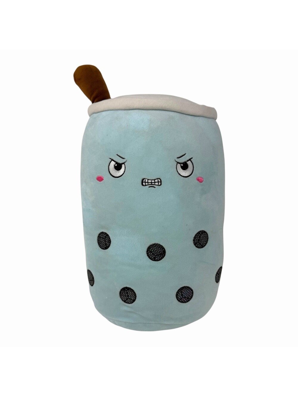 Angry Boba Tea Plush Light Blue Grumpy Face Bubble Tea Soft Toy 10 Inch